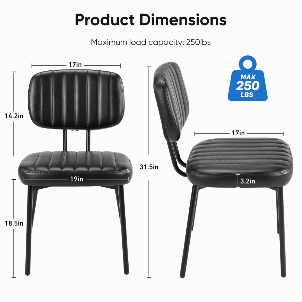 2 Chaises à manger de style mi-siècle avec revêtement en cuir faux
