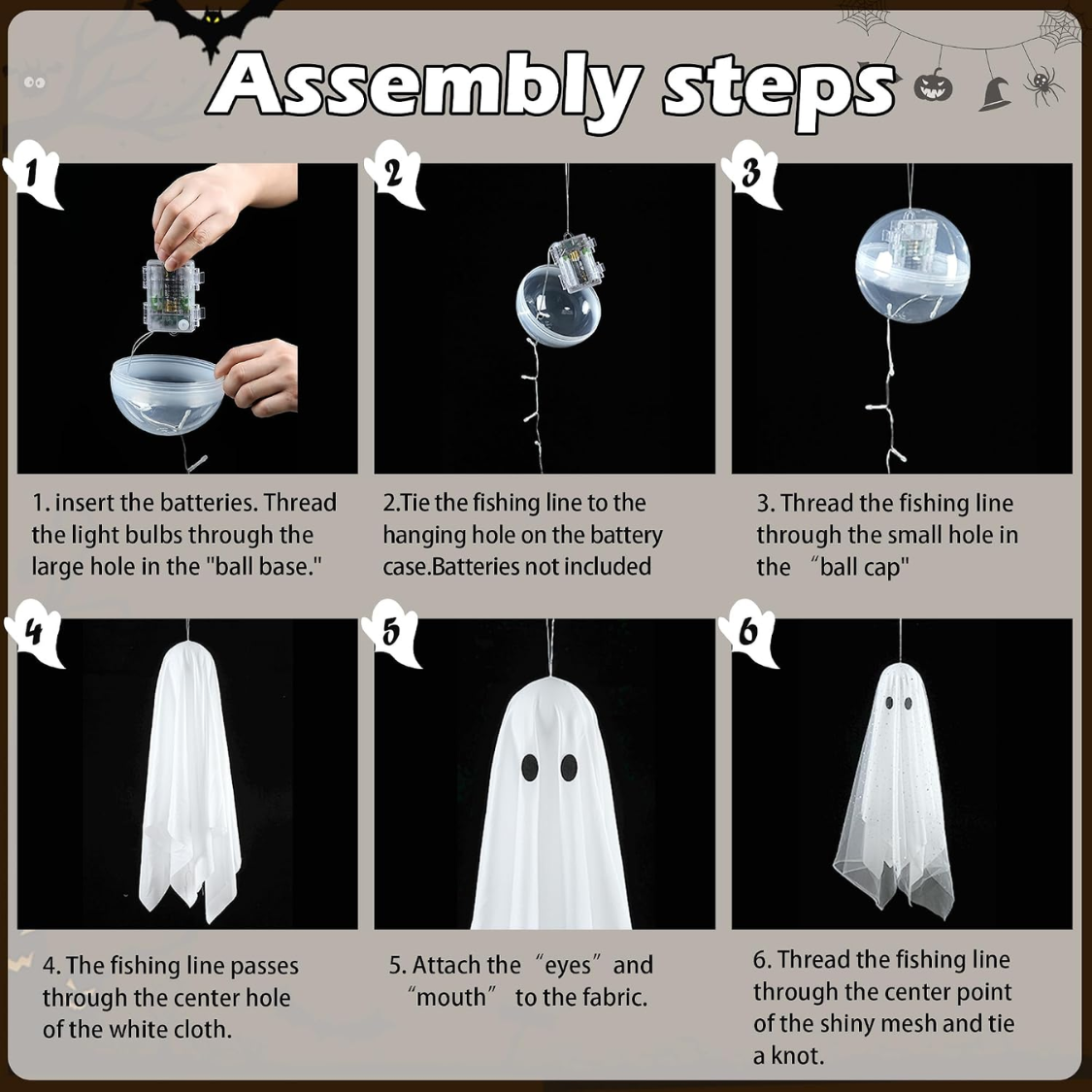 3 Pcs Halloween Decorations Outdoor Indoor Hanging Ghost Decor with Light