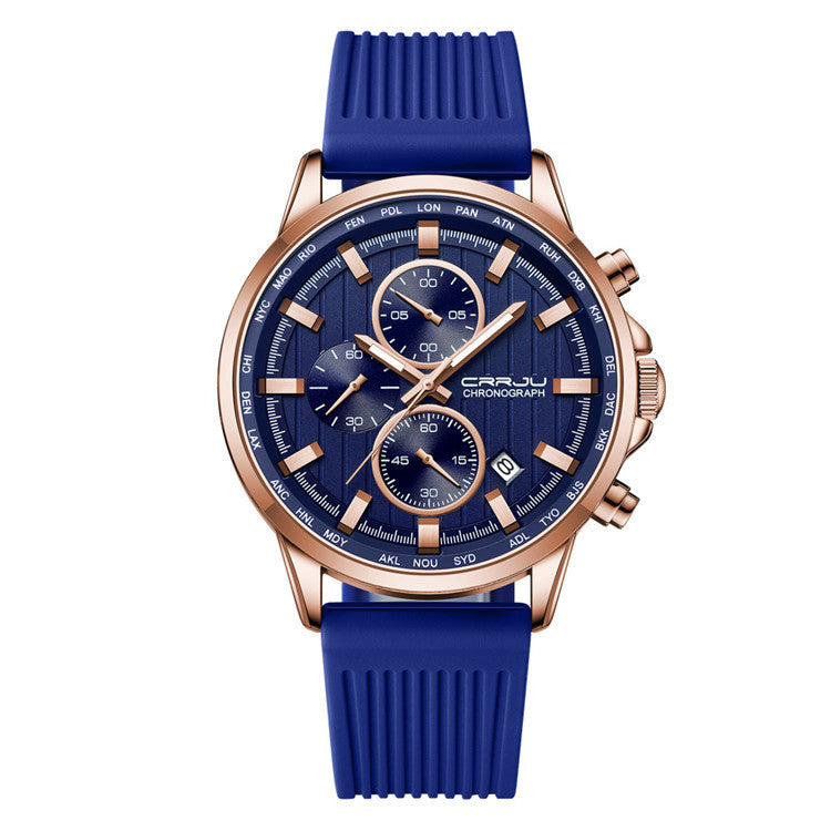 Bracelet en silicone pour homme Bracelet en acier à six broches Business Casual Watch