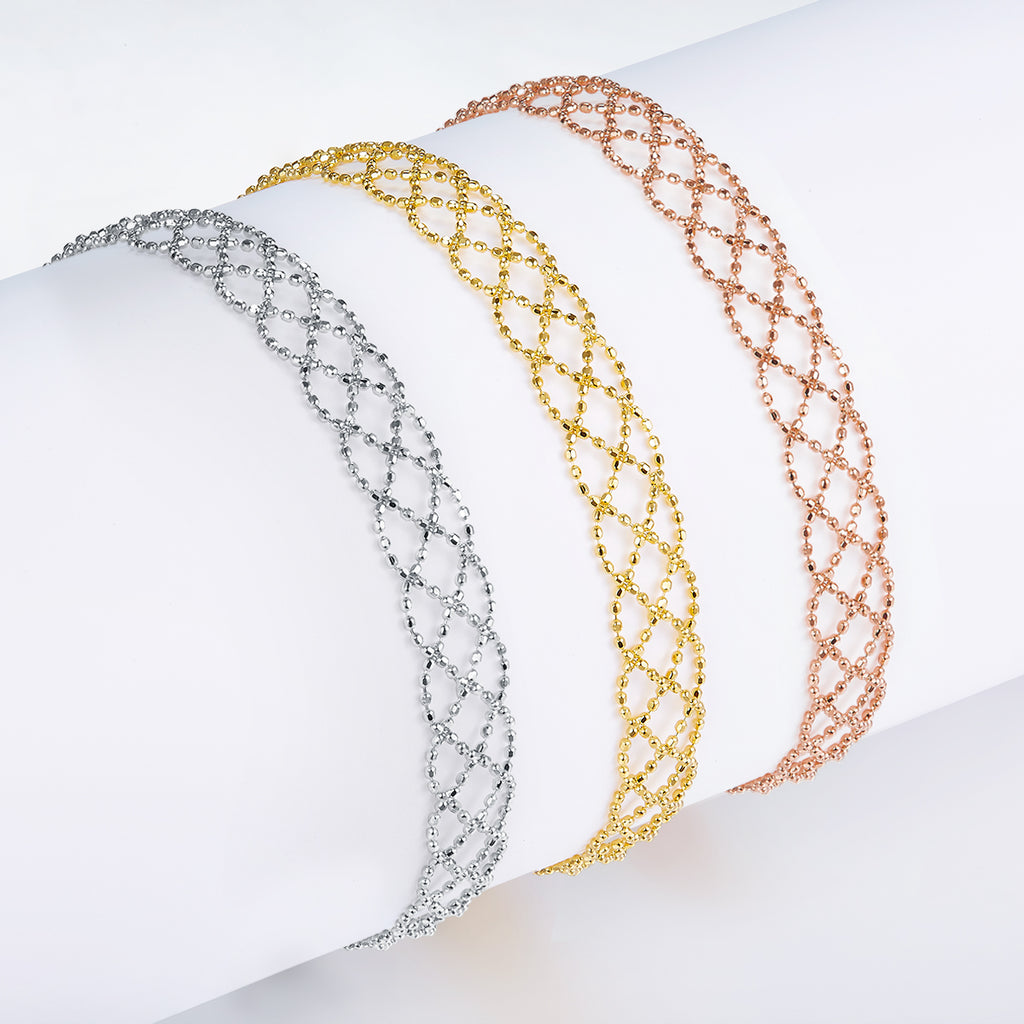 S925 Argent Sterling Bracelet en mailles creuses 2,2g Léger 18,5cm réglable 8,0mm Largeur 3