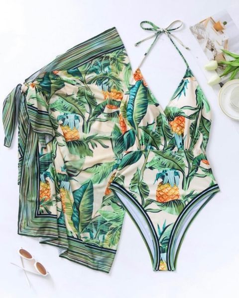 Triangulaire Sexy Un-Piece Tropical Imprimer Maillot de bain Femmes Ensemble à deux pièces