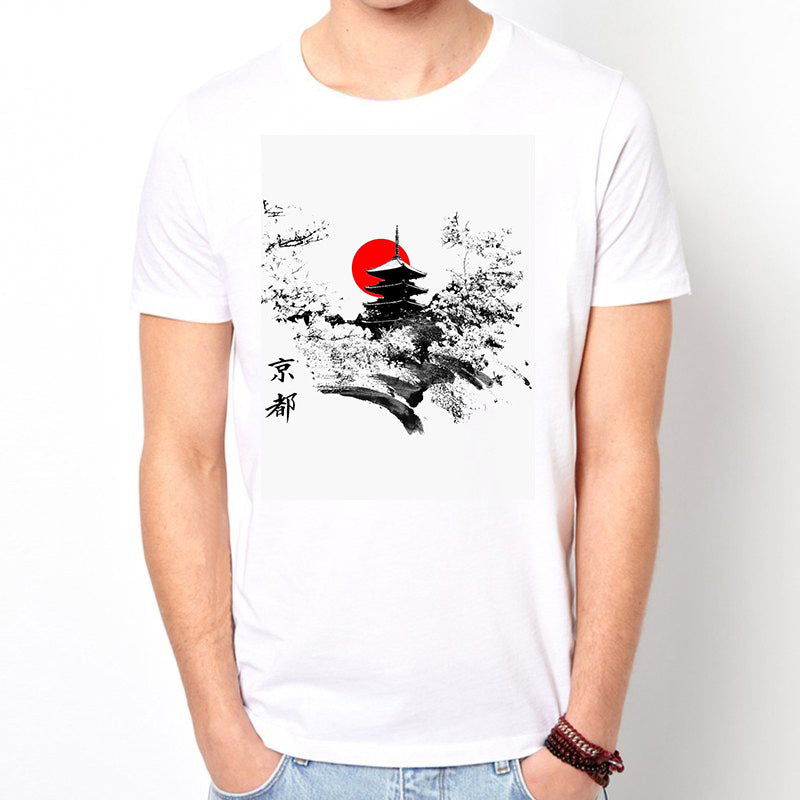 Cartoon Anime Japonais Samurai Harajuku Style T-shirt Blanc Homme