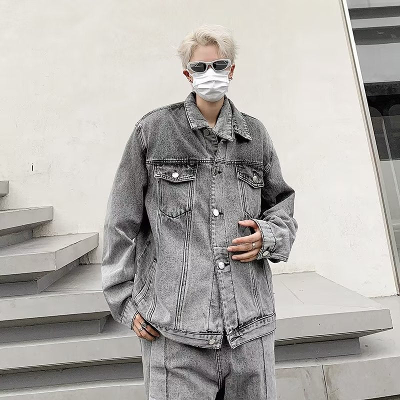 Niche Patchwork Design Lavé et Détresse Veste Denim Pour Hommes