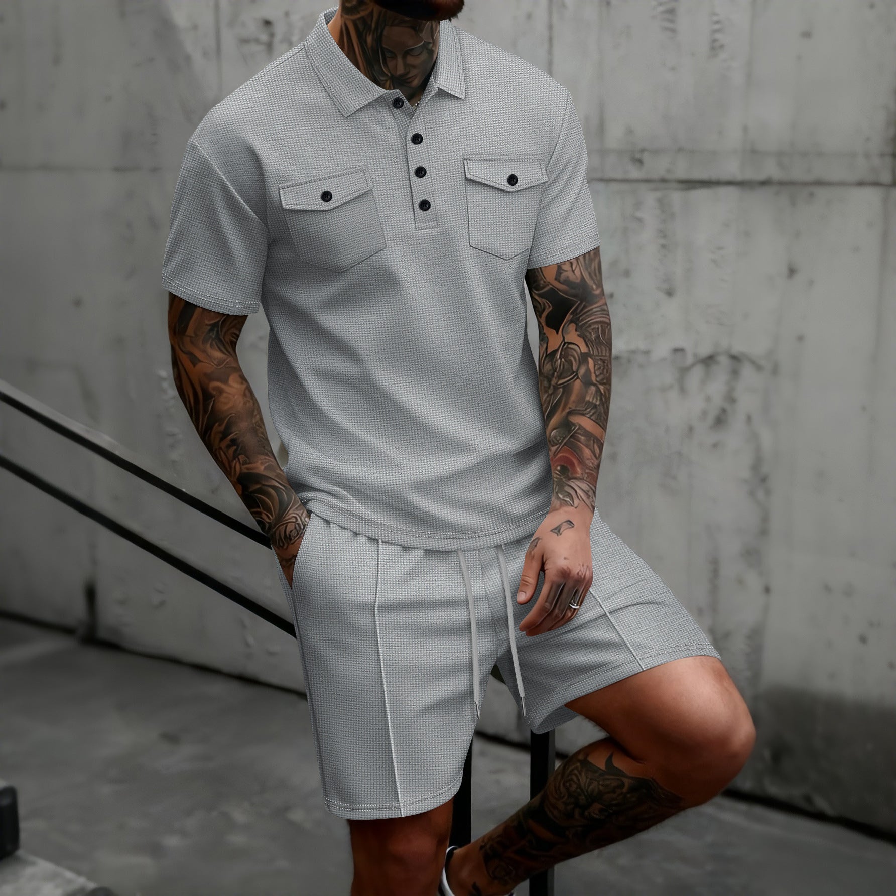 Ensemble de mode casual gaffle-weave homme