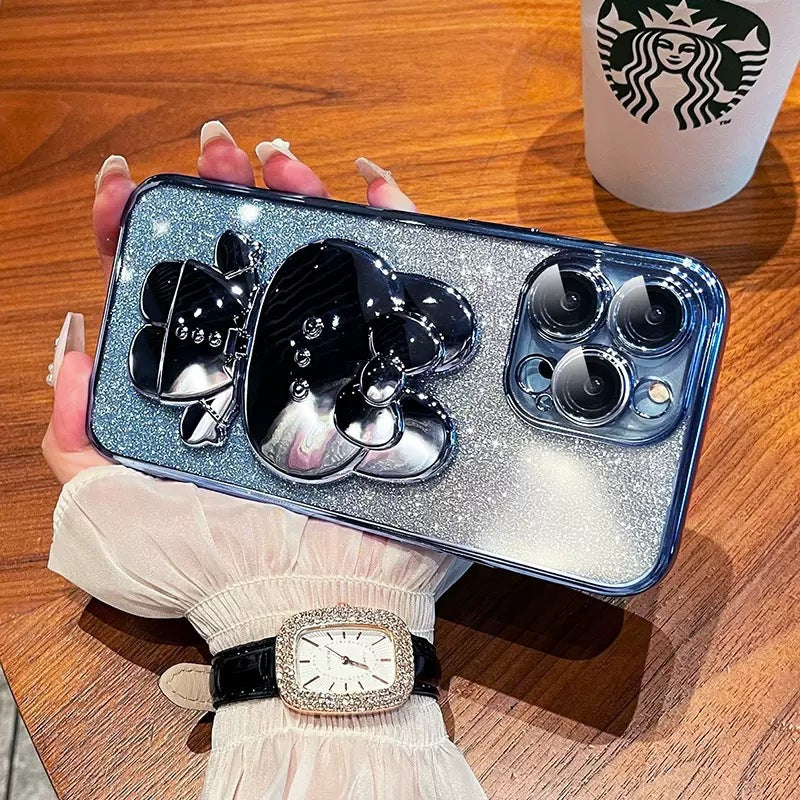 Étui de téléphone de lapin électroplaqué avec miroir de maquillage Couverture de protection graduée