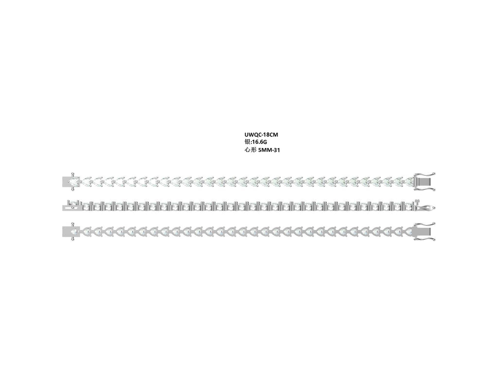 S925 Argent Sterling 5x5mm Coupe coeur Moissanite Bracelet de tennis D Couleur VVS1 16-18-20cm Pl