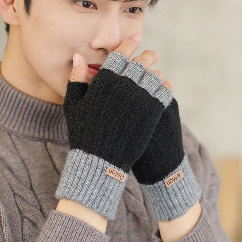 Gants de tricot à moitié doigts épais et chauds pour hommes