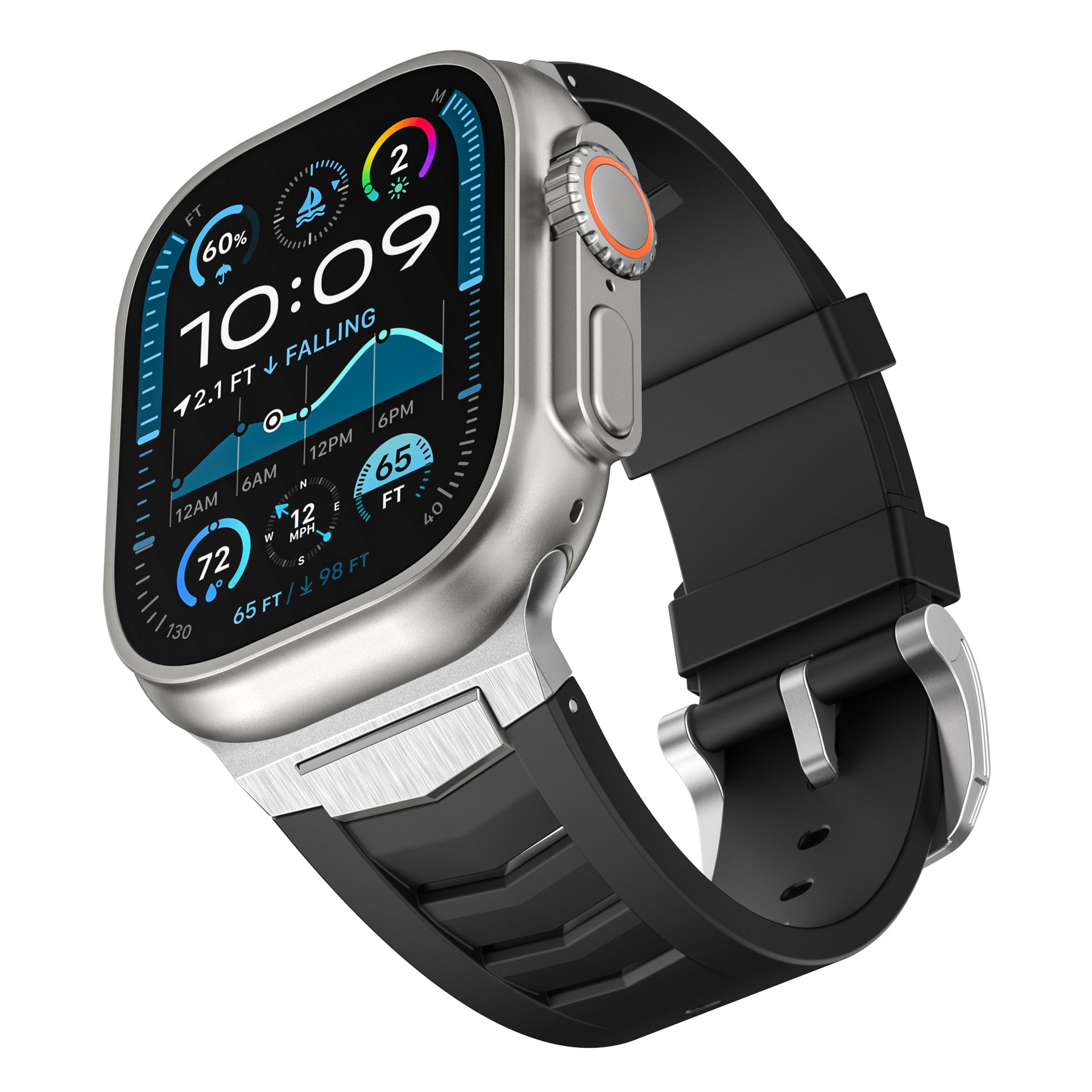 Bracelet de montre de sport en caoutchouc fluoré en alliage