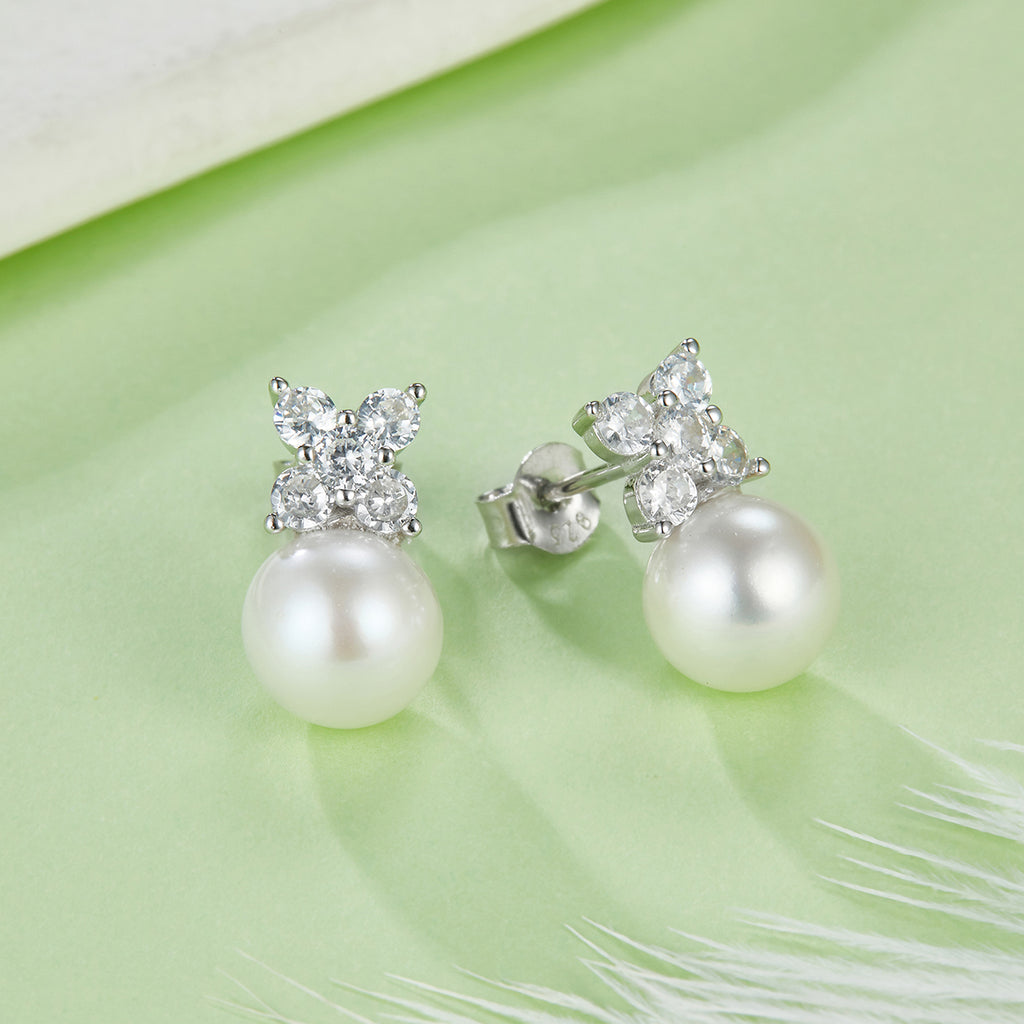 S925 Boucles d'oreilles en perles d'eau douce en argent sterling