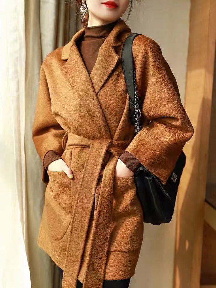 Manteau à double face en laine de longueur moyenne