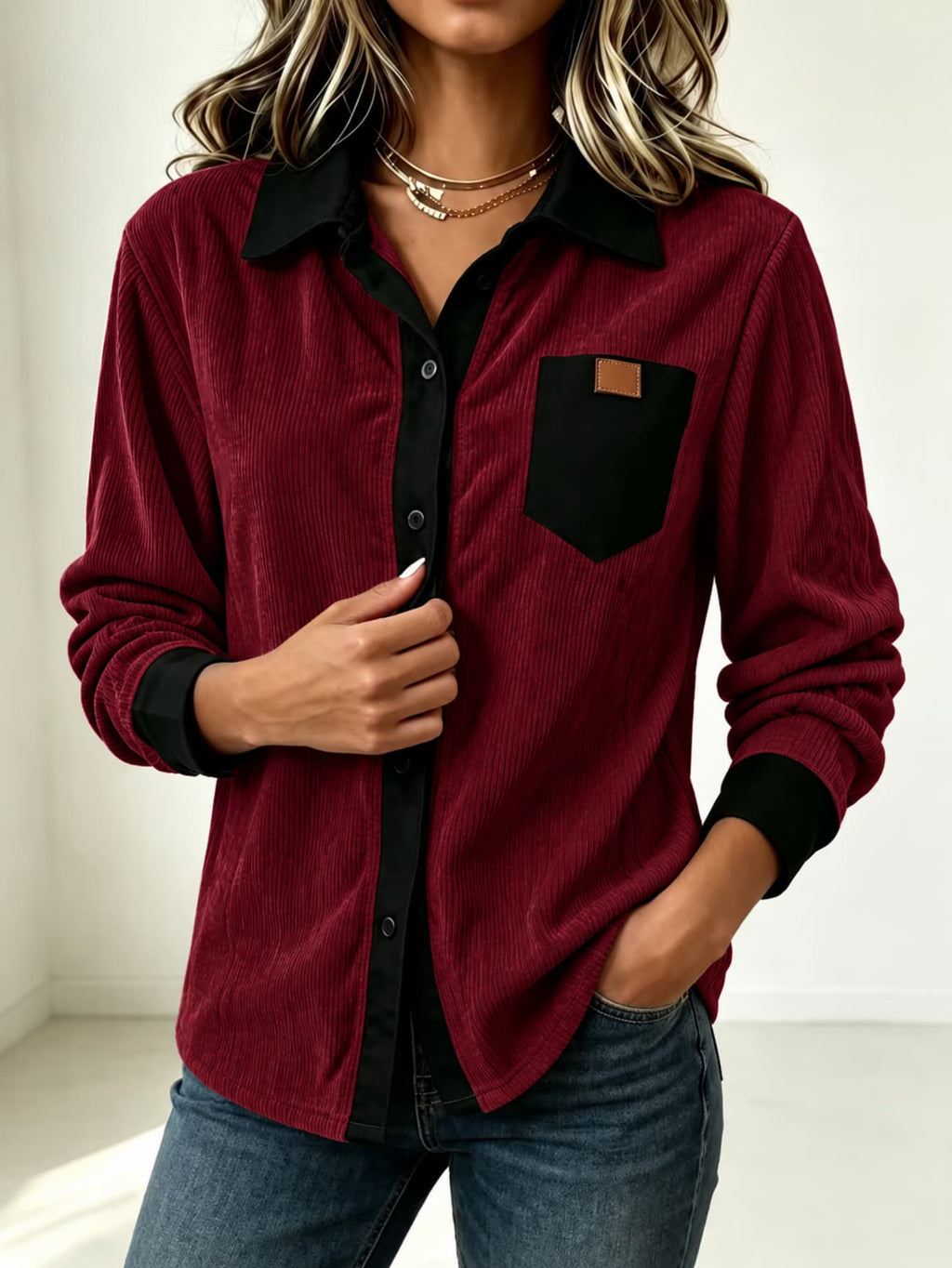 Chemise à manches longues à boutons côtelés