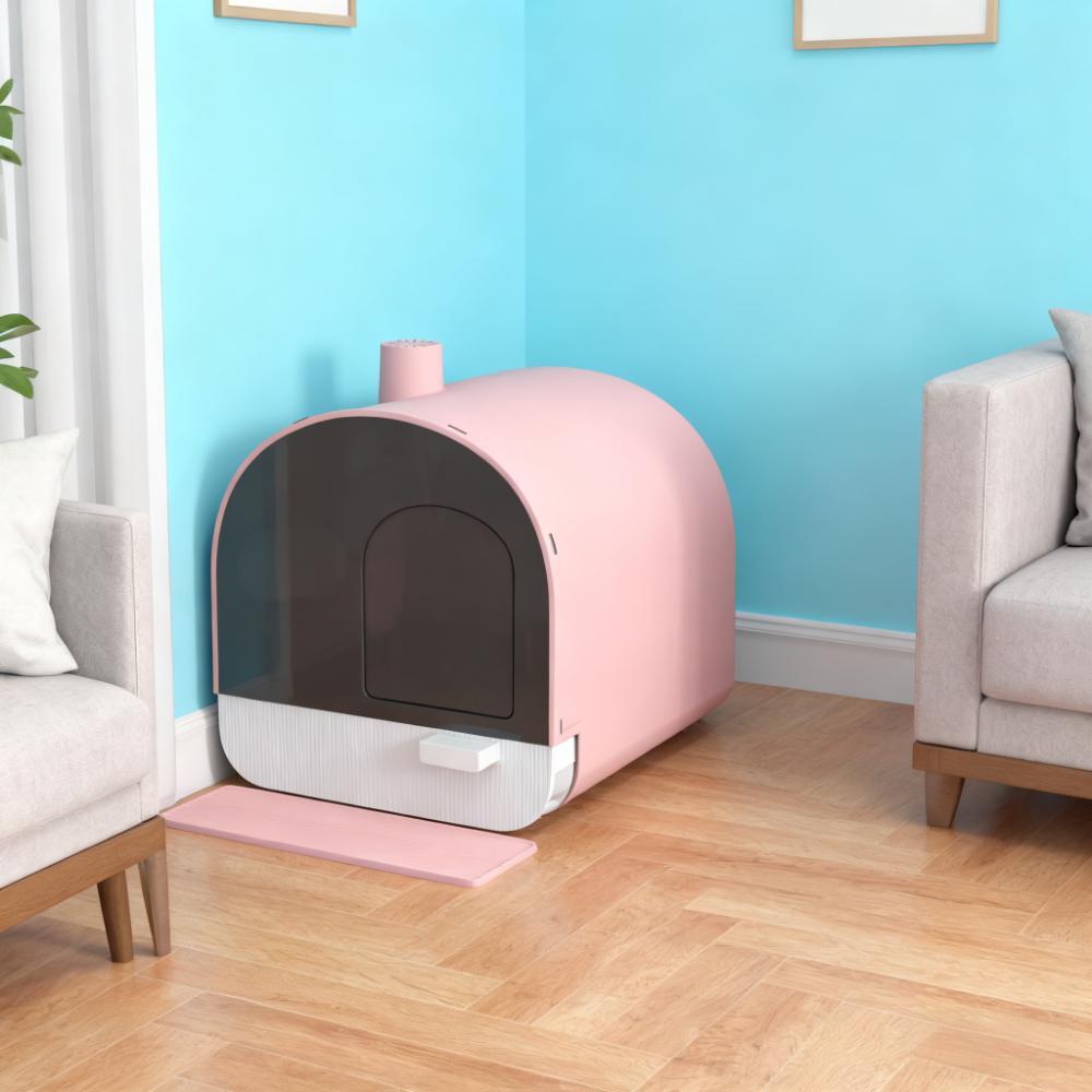 Boîte à litière pour chat rose avec couvercle et filtre