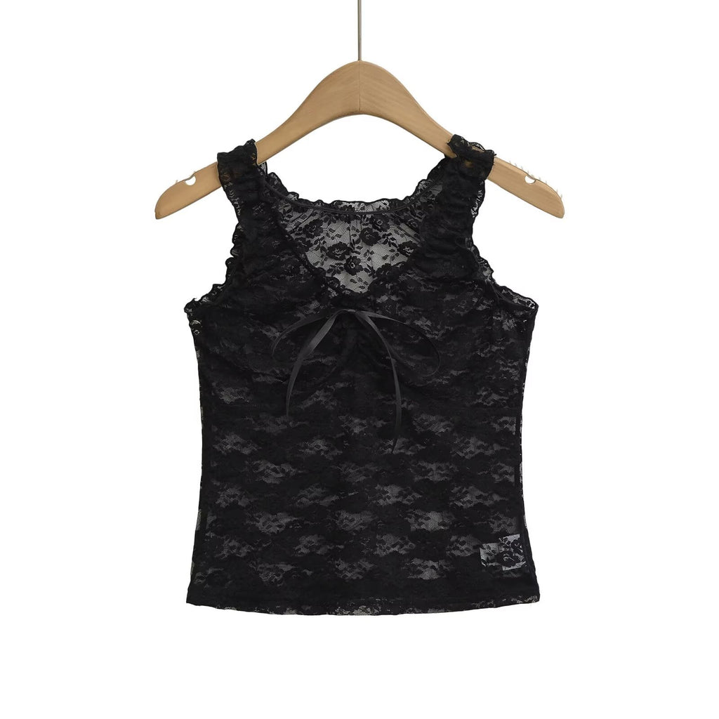 Femmes Camisole en dentelle fleurie sans manches intérieure et dessus extérieur