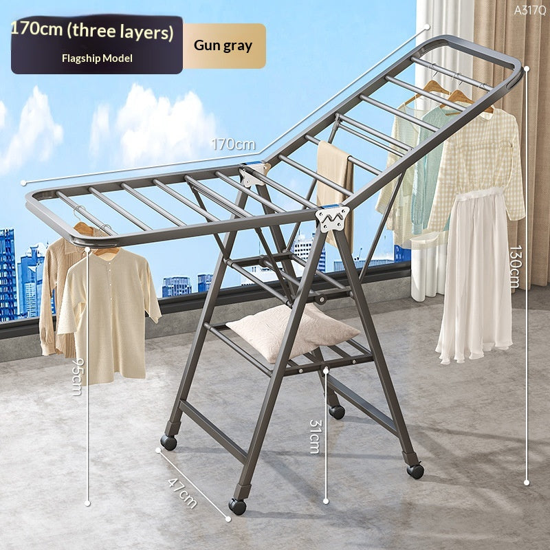 Gun Gray de 1,7 mètre - Séchage d'air à trois couchesRack de pliage Balcon ménager Movable