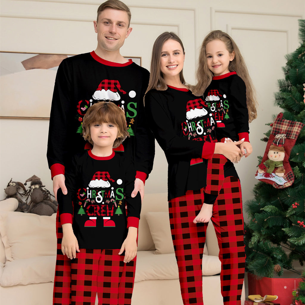 Chapeau de Noël Lettres de dessins animés Plaid rouge et noir imprimé costume de Noël