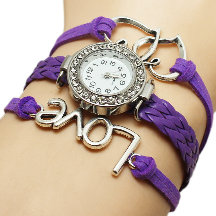 Alliage Love Double en forme de coeur Love Woven Multi-couche Watch