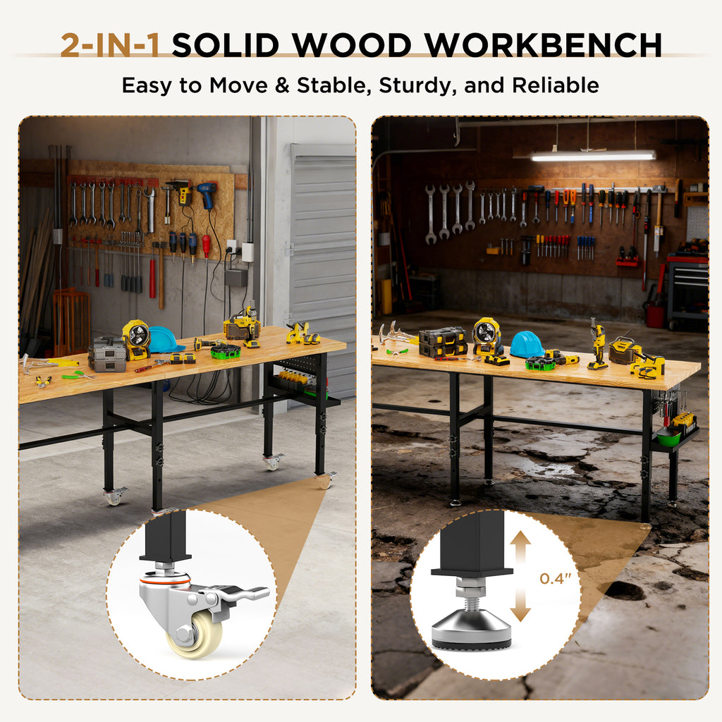 96in Workbench réglable avec pegboard latéral