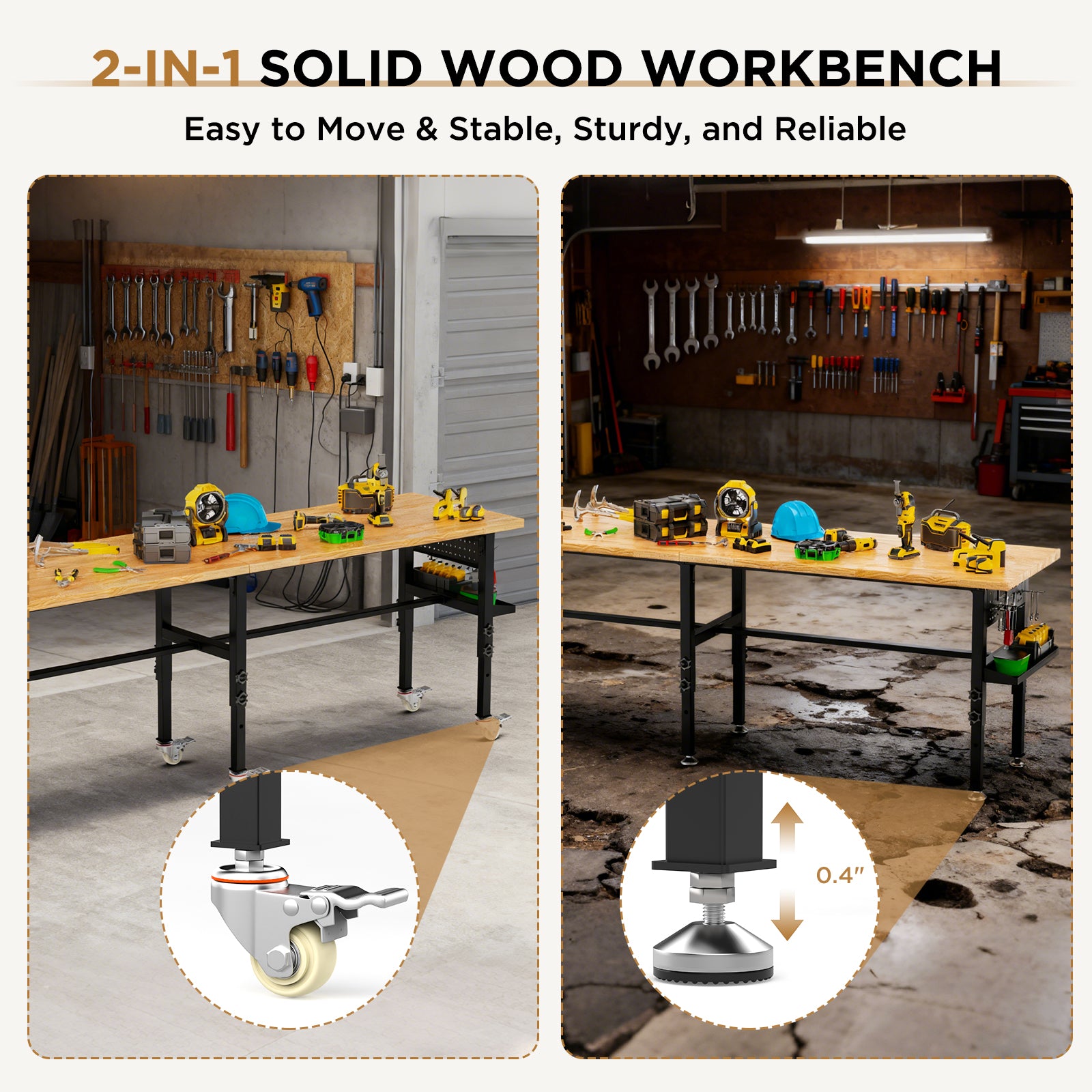 96in Workbench réglable avec pegboard latéral