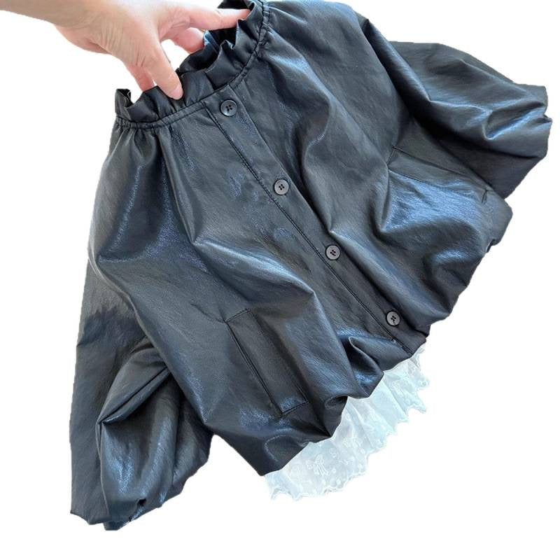 Veste en cuir de patchwork de style forêt d'automne pour bébé fille