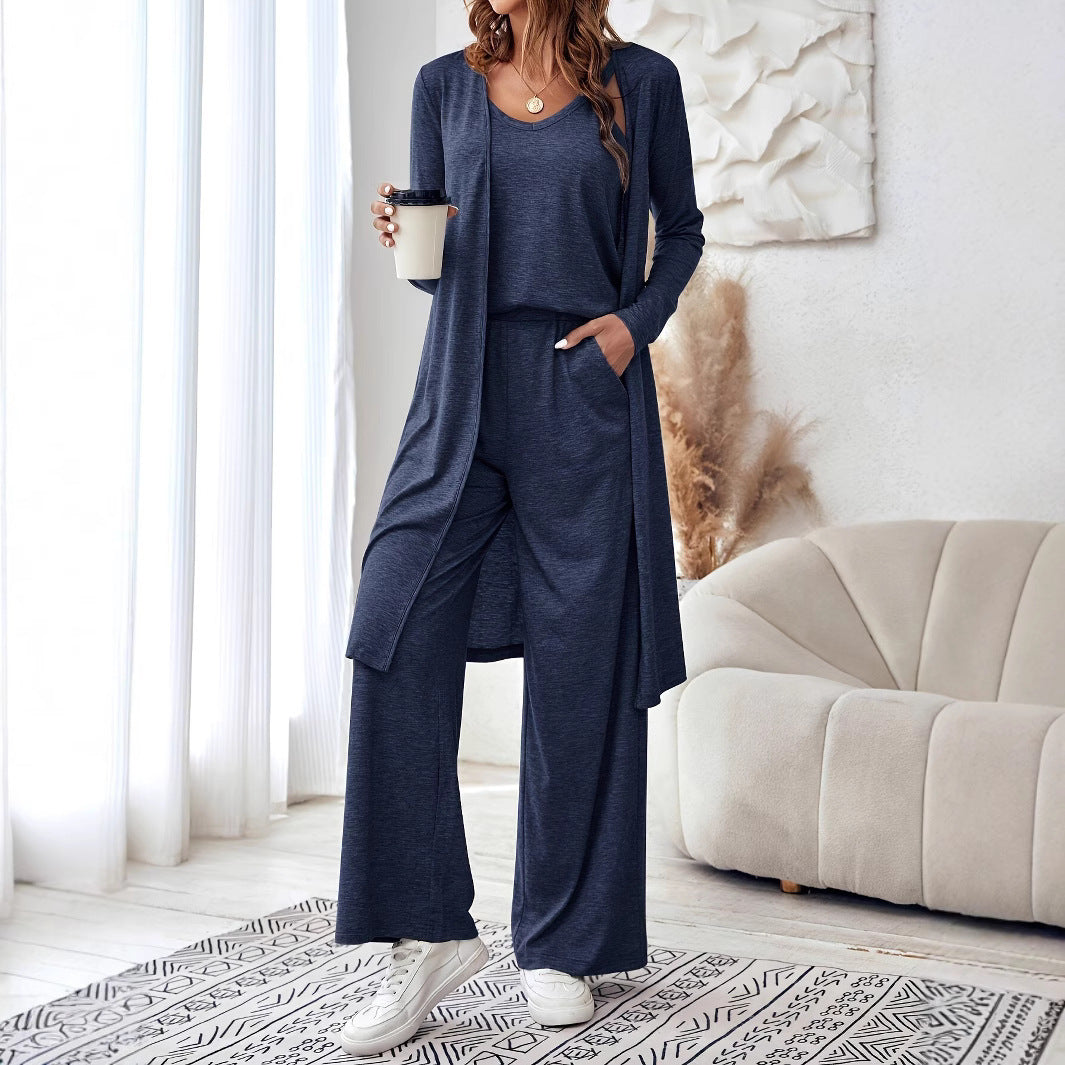 Printemps Automne Arrivée Casual Solid Couleur 3 pièces Lounge Set Camisole Top