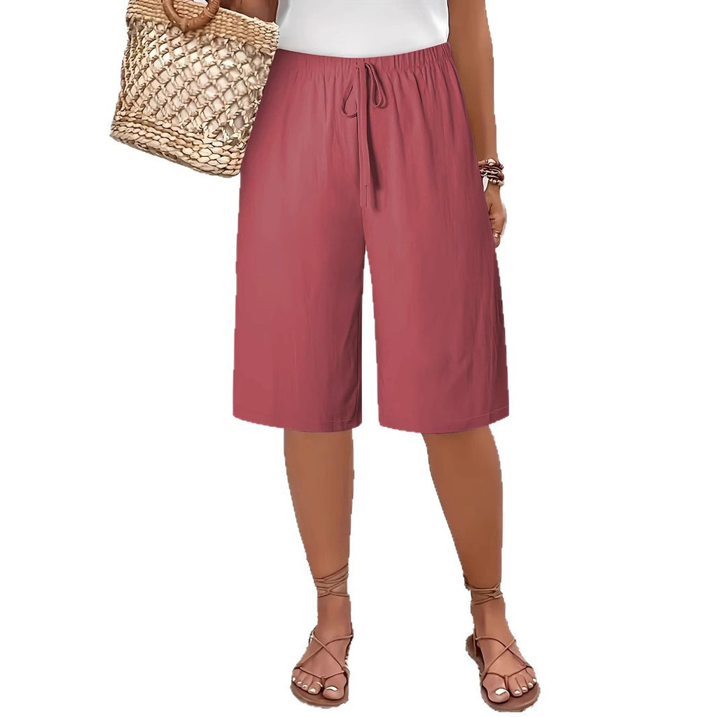Ss-border European and American Women's Casual Fashion Solid Color Cinq poches mi-longueur