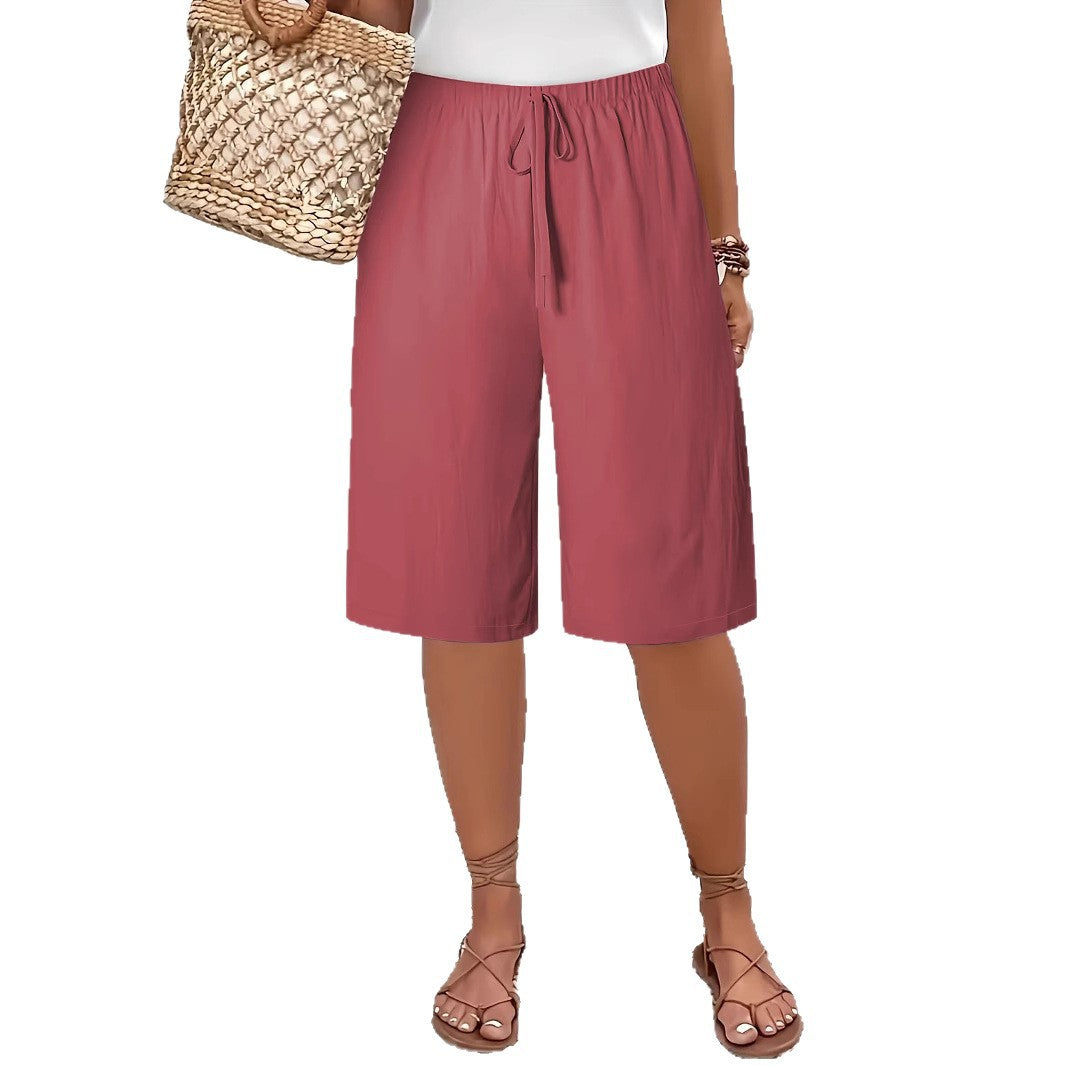 Ss-border European and American Women's Casual Fashion Solid Color Cinq poches mi-longueur