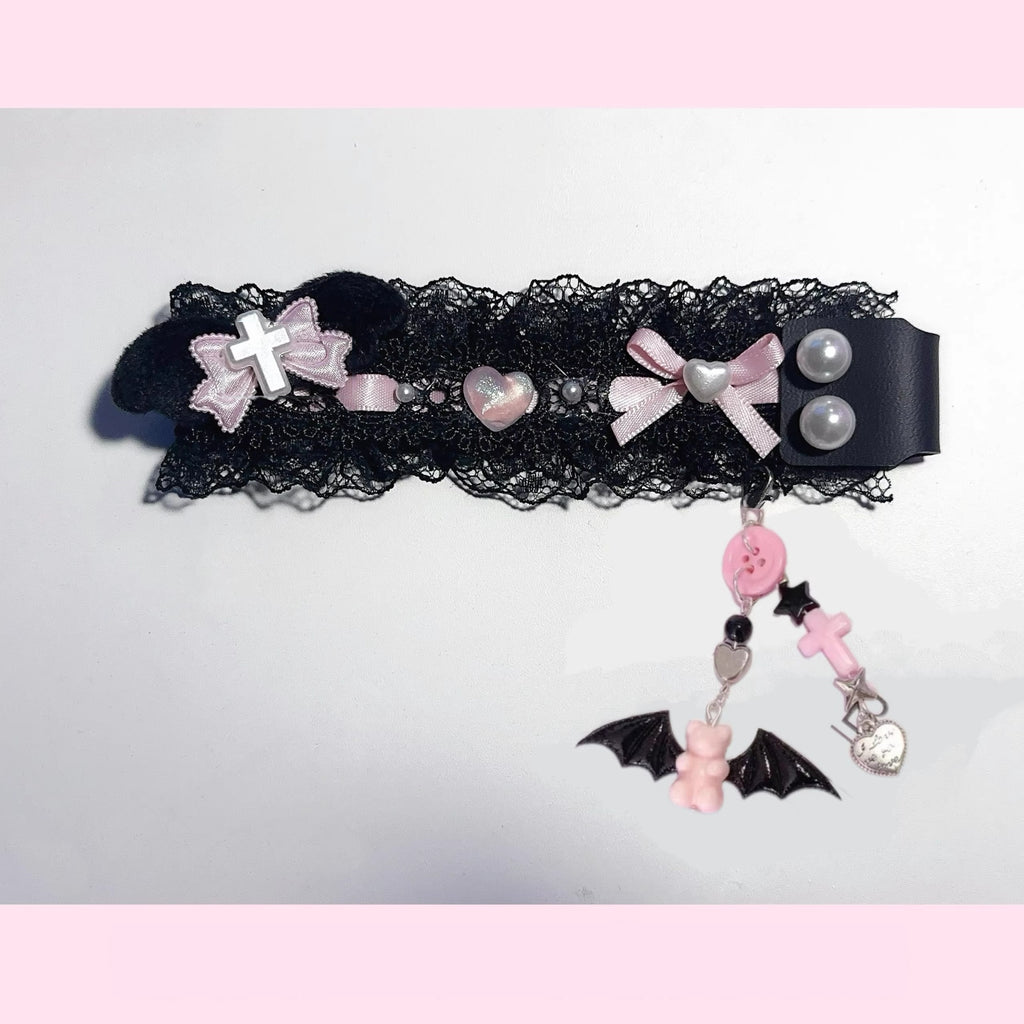 Dentelle noir et rose Clavier de bracelet