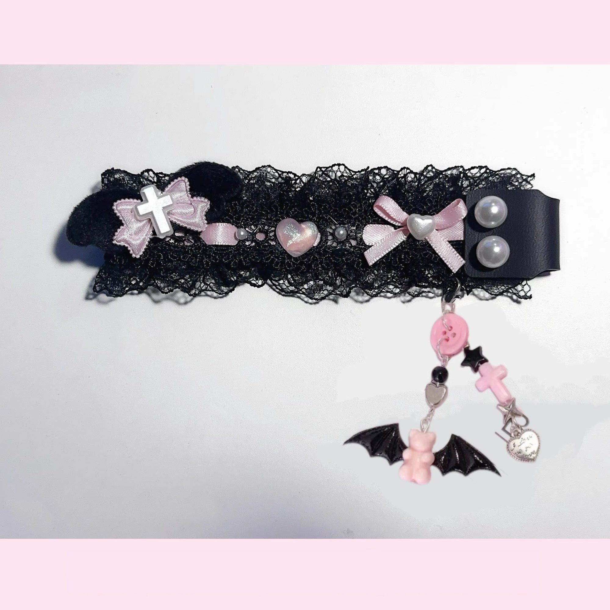 Dentelle noir et rose Clavier de bracelet