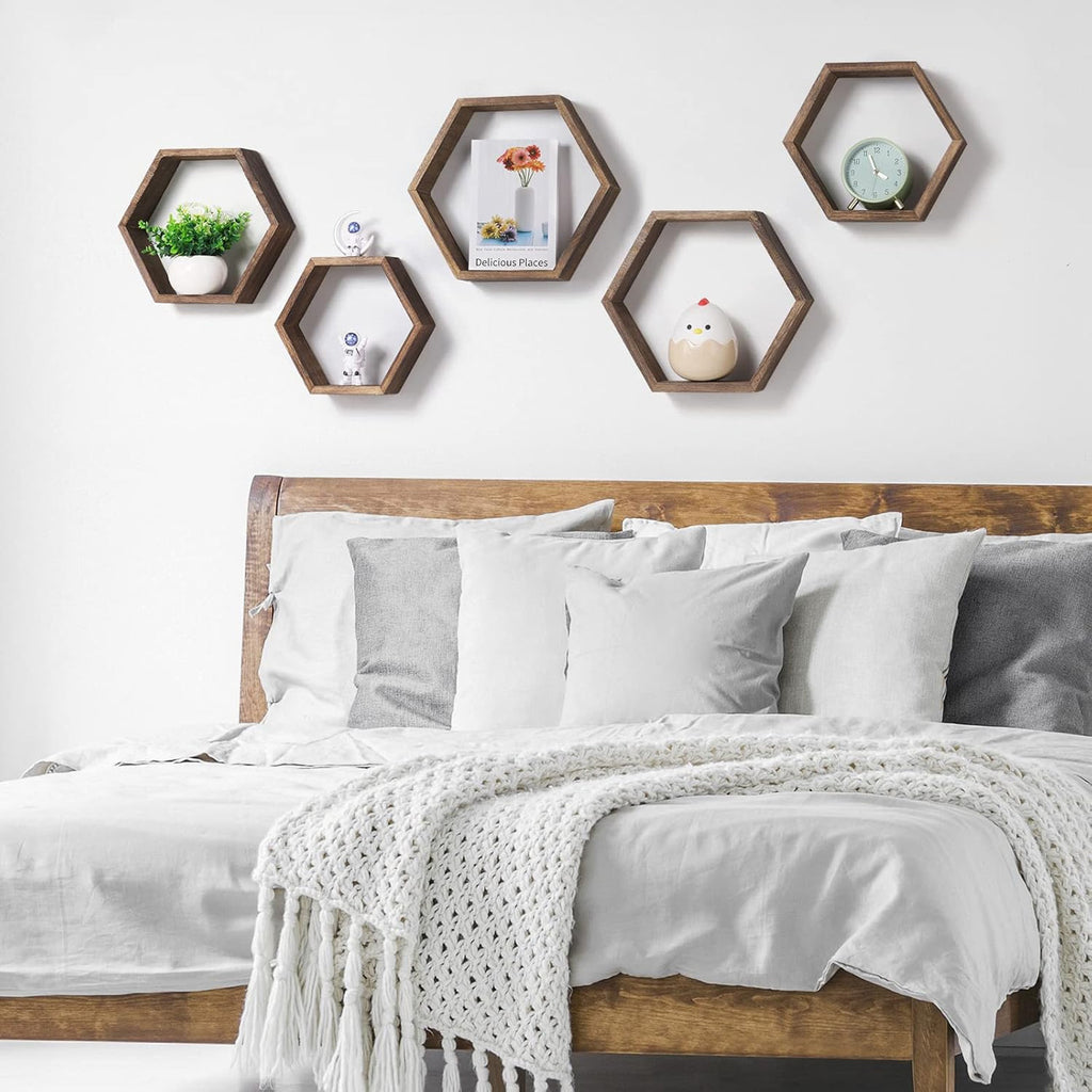 Ensemble de plateau mural en bois d'hexagone