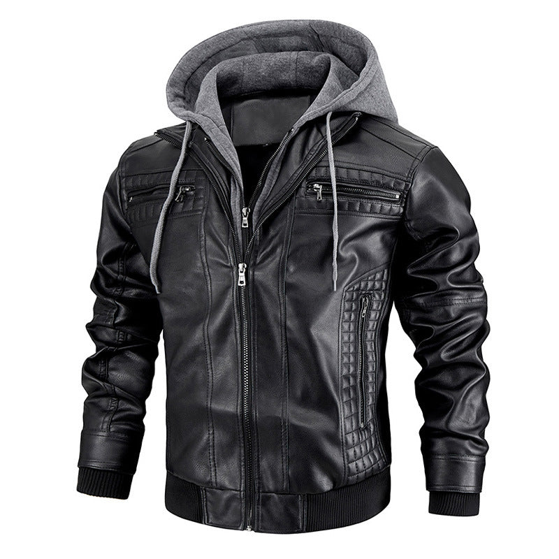 Veste à capuche avec poches zippées Mode chaud Pu cuir manteau Hommes vêtements