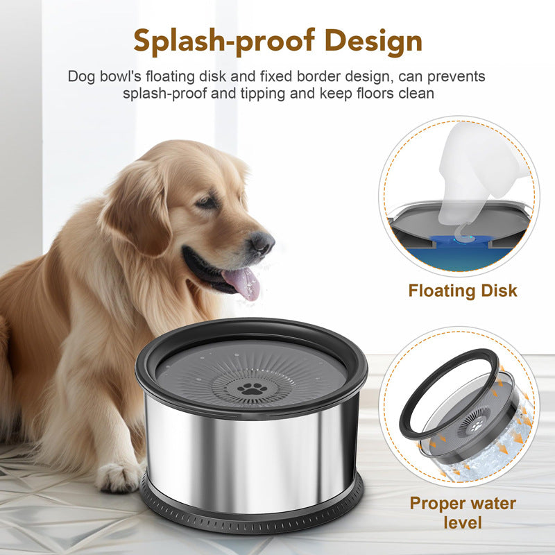 Acier inoxydable Grande capacité Pet Non-dérapant Splash-proof Water Bowl