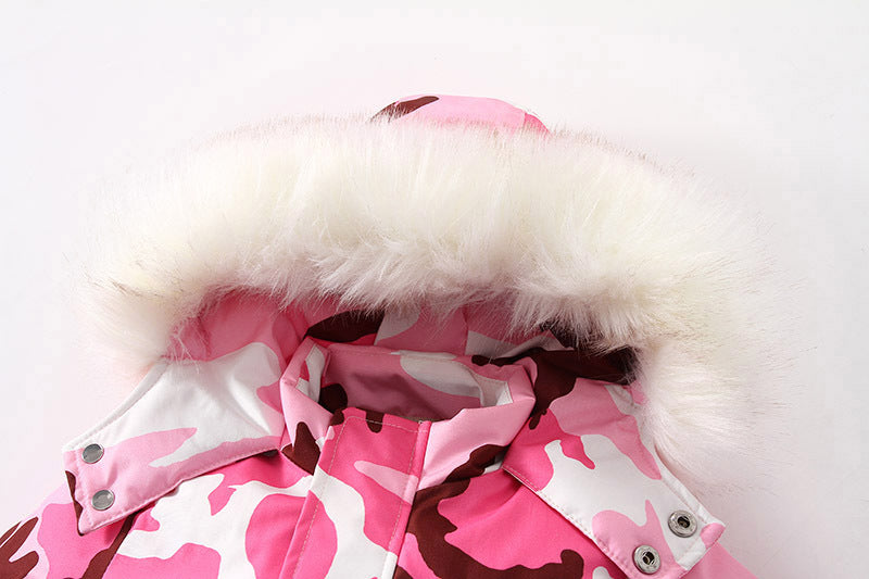 Combinaison de ski d'hiver imperméable avec un collier en fourrure pour enfants