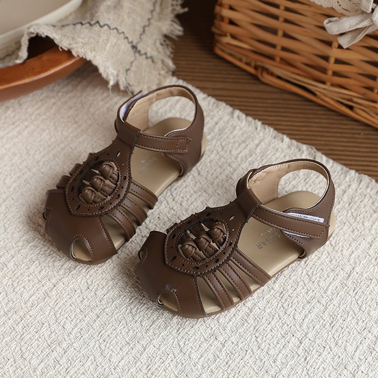 Baotou Woven Sandales romaines Été Arrivée Style coréen Princesse Chaussures pour les filles avec Openw