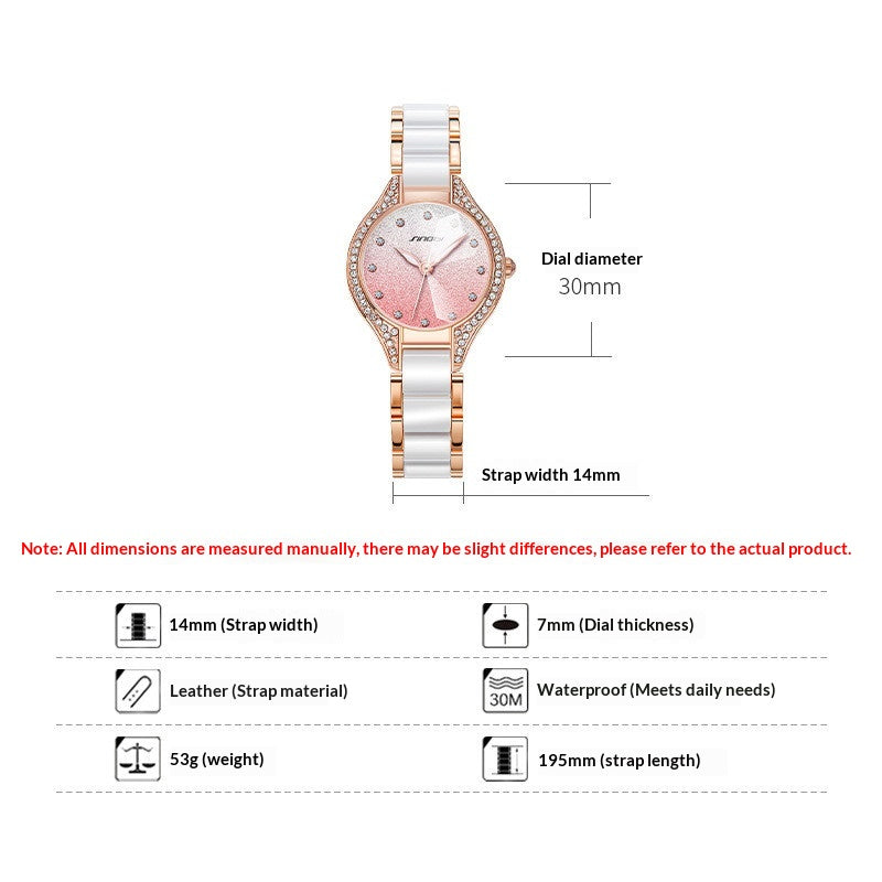 Femmes Starry Sky Luxury Timepiece Diamant incrusté Gradient Glitting Powder Bracelet W
