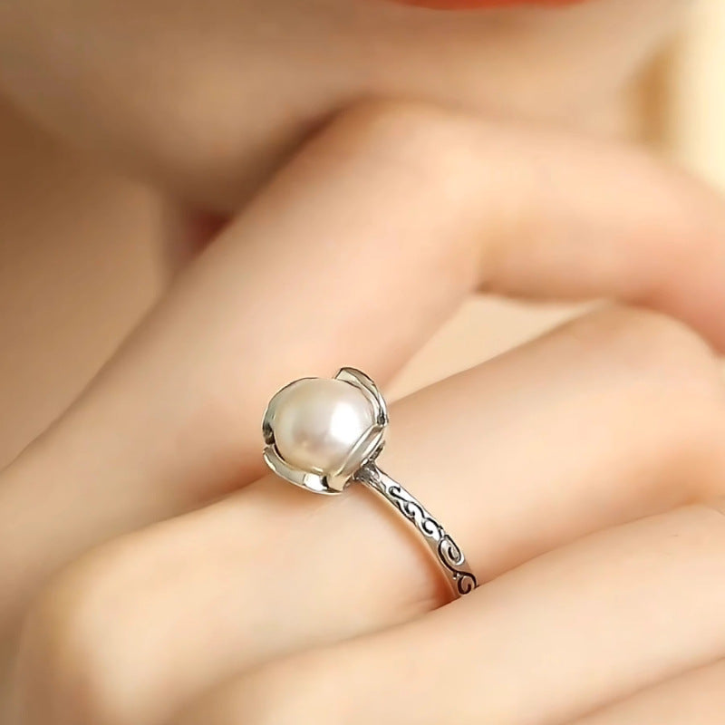 Brumeux pluie Perle d'eau douce Bud Ring
