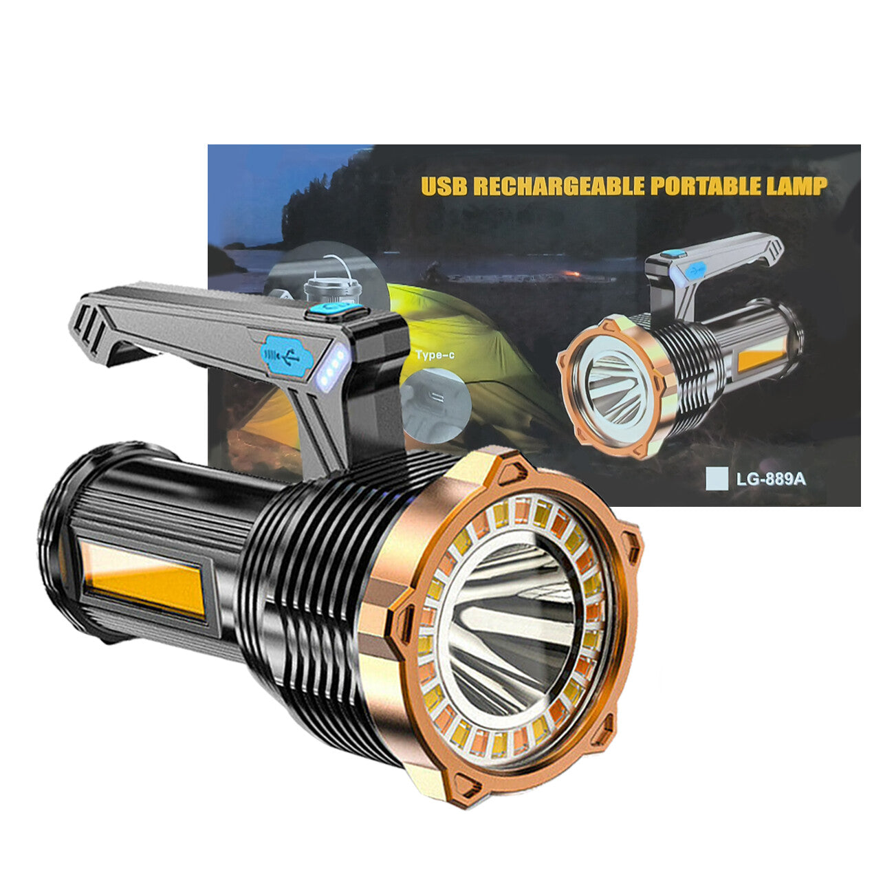 Lampe de poche Torche USB rechargeable COB Spotlight Camping Lumière de travail