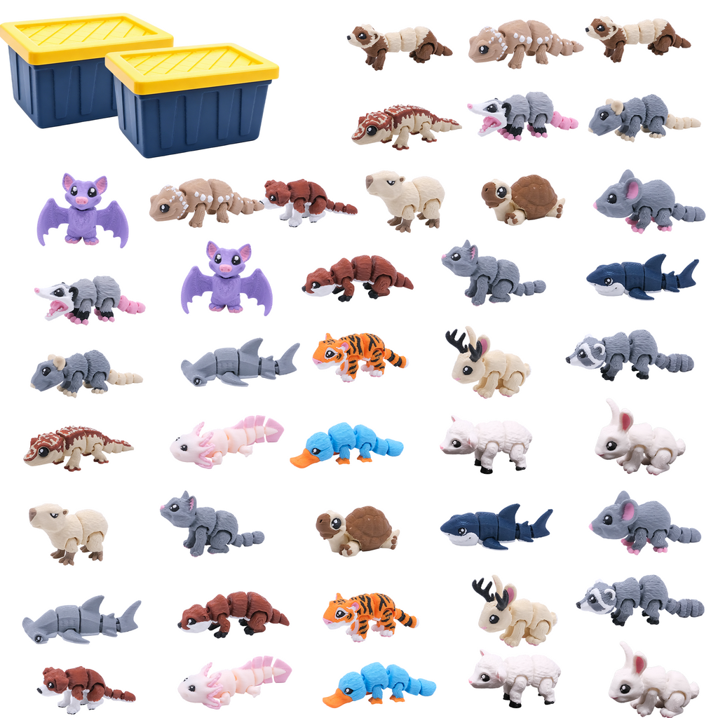 21PCS Mini figurines animales imprimées 3D avec 2 boîtes de rangement