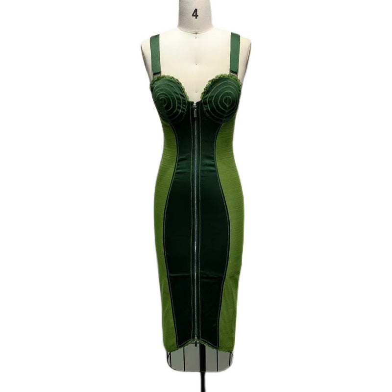 Army Green Sling Slim Tempérament Robe