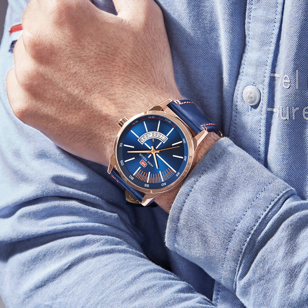 Montre de sport homme avec calendrier lumineux affichage étanche Et Bracelet en cuir véritable