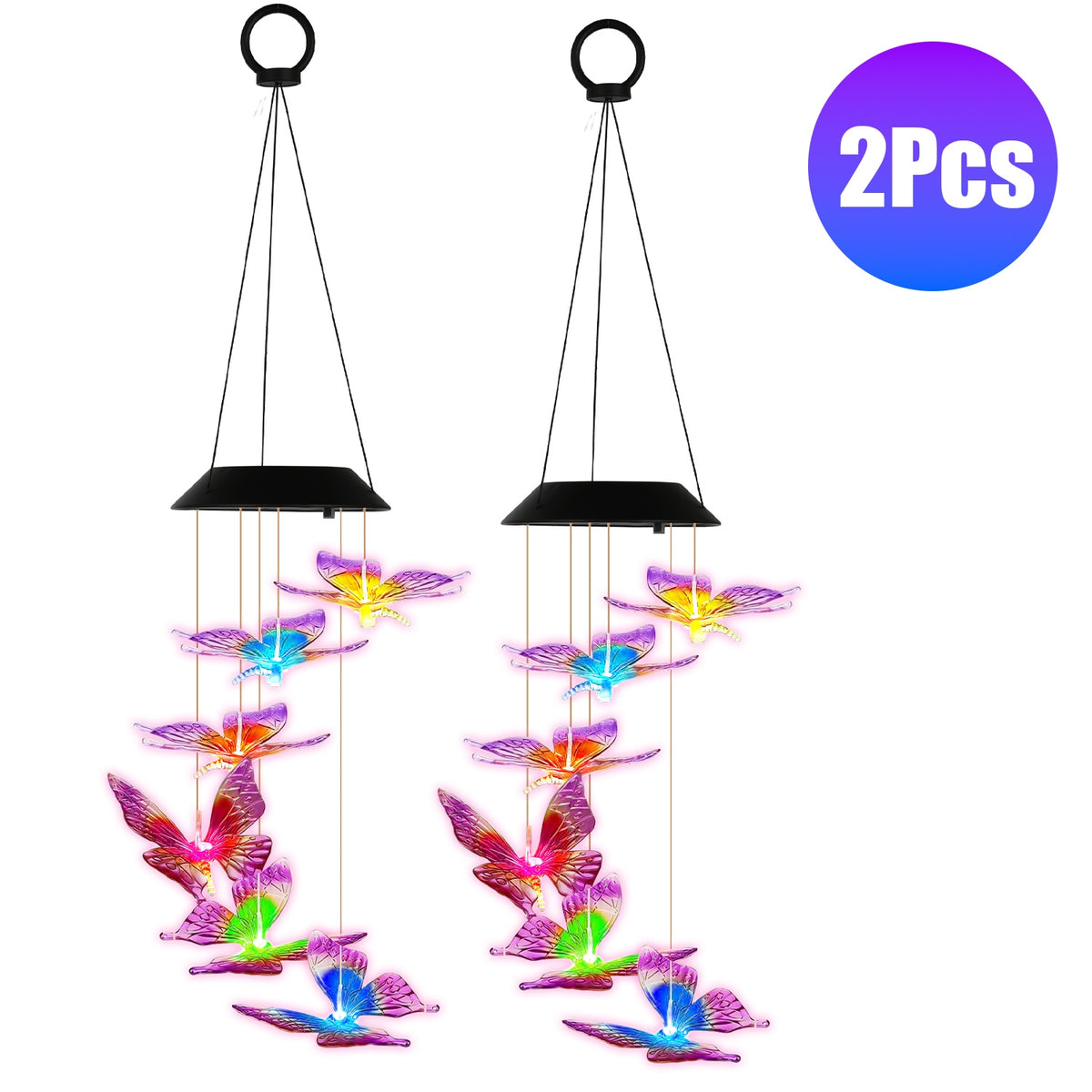 1Pc 2Pcs Quantity Options Solar Butterfly Wind Chime 7 Color Changing Wind Chime for Outsi
