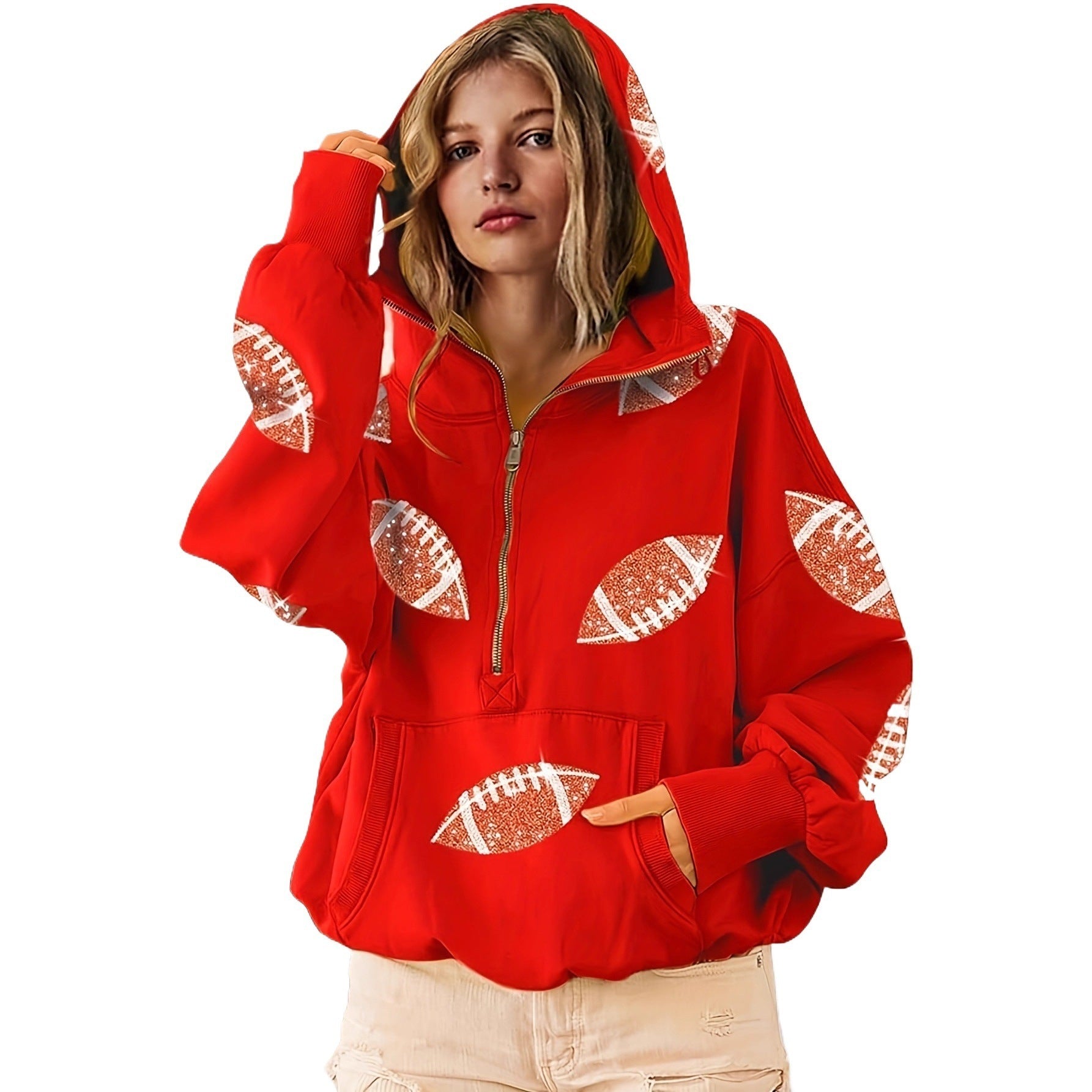 Football impression numérique Hoodie avec manches longues Et une fermeture éclair