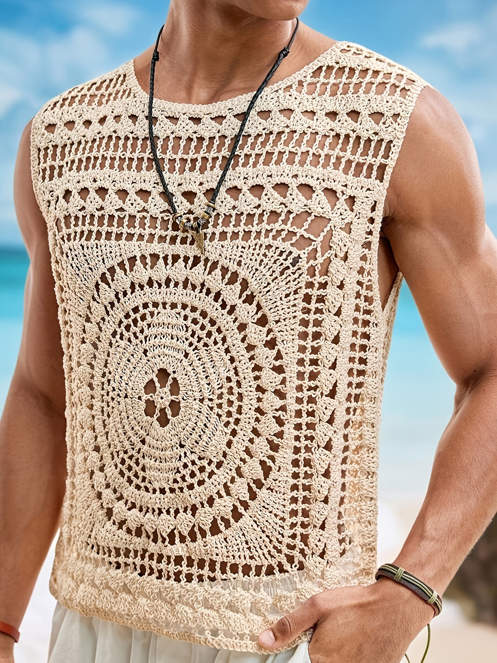 Hommes Casual élégant Solide-cou rond Col creux