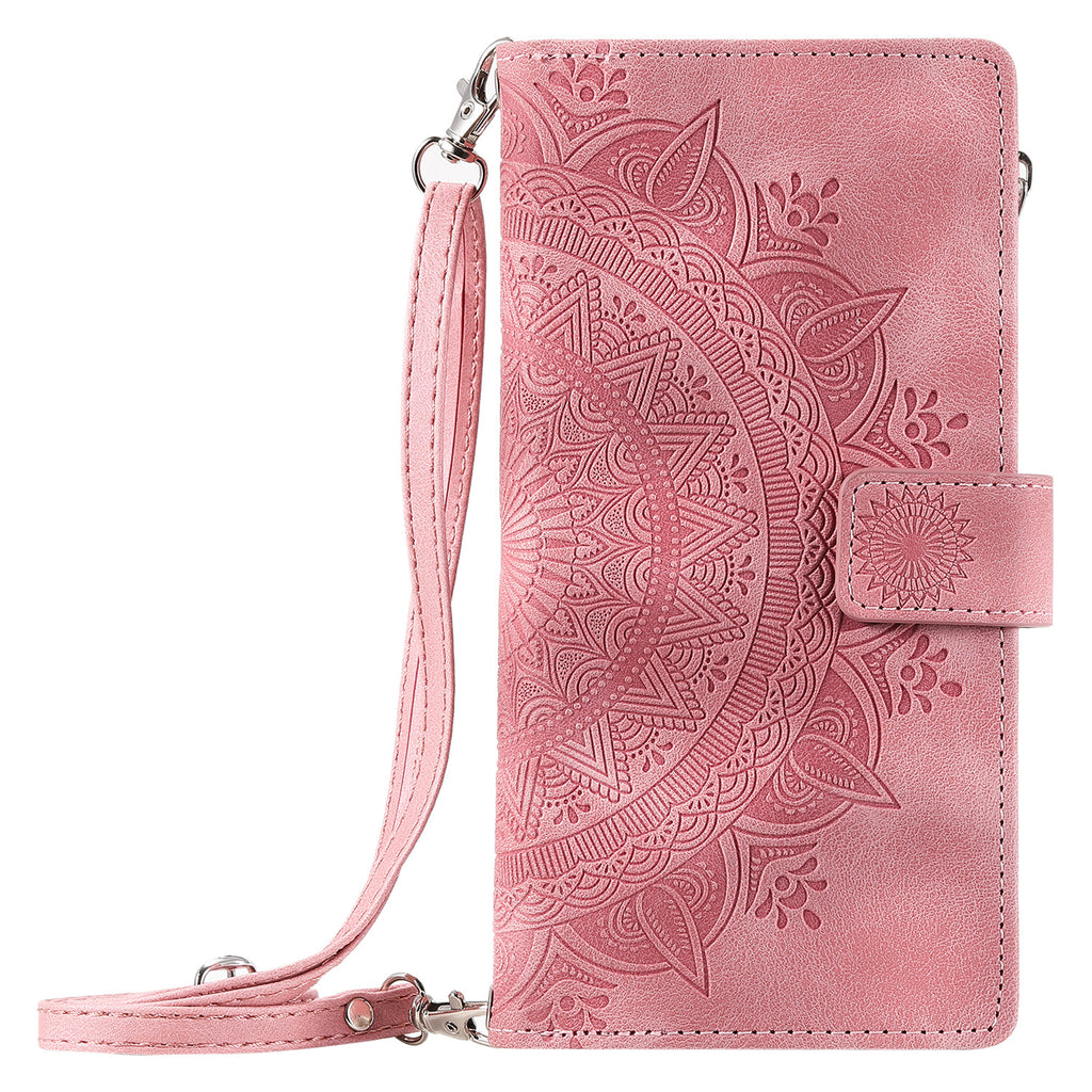 Multi-carte Embossed Totem carte en cuir zipper sac de téléphone