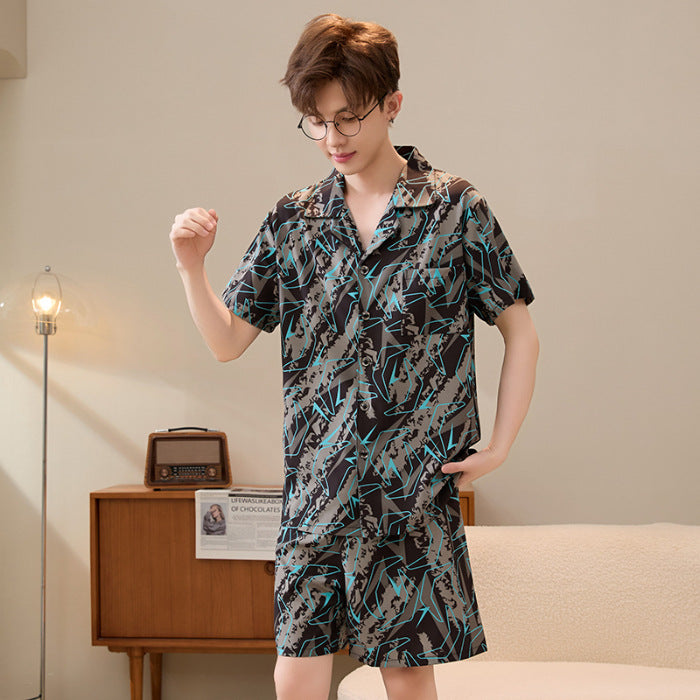 Hommes Summer Cardigan Ice-silk Manches courtes Top et shorts