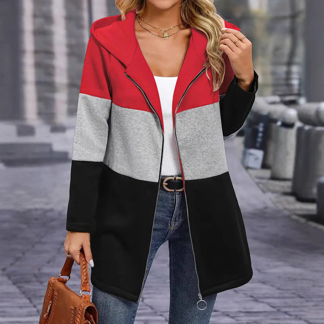 L'automne et l'hiver Vestes Femmes Casual Mode Loose Contrasting Trois Couleurs Splicing Ho