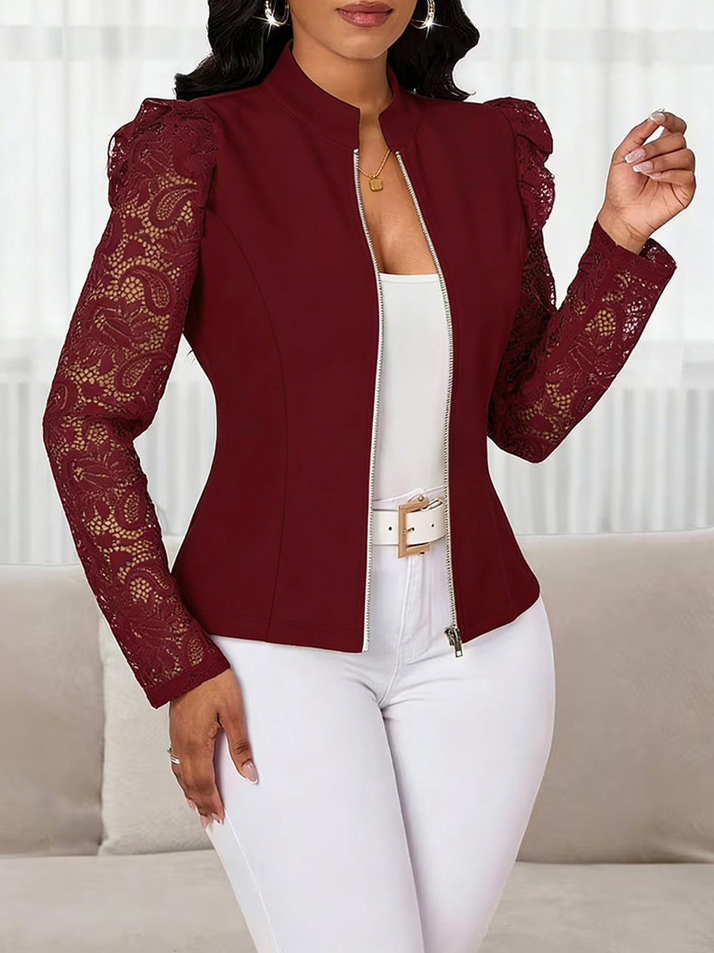 Blazer casual femme avec un collier d'équipage