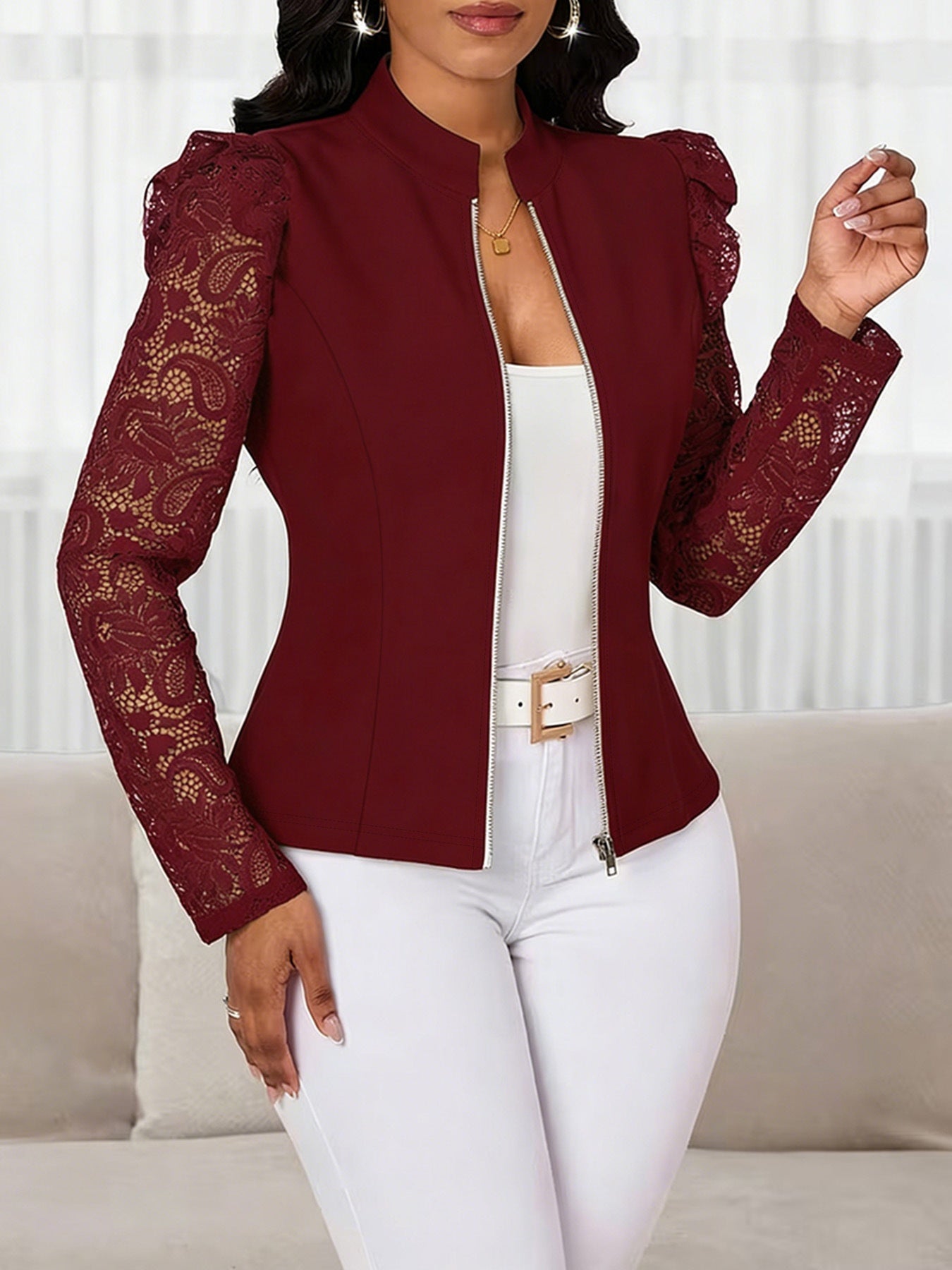 Blazer casual femme avec un collier d'équipage