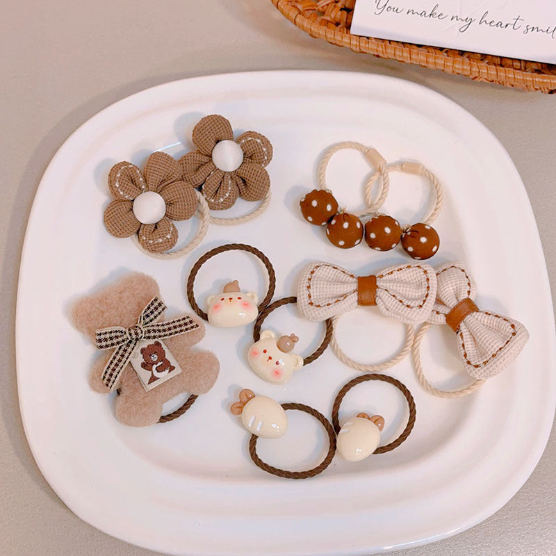 Lait Coffee Color Hair Ties pour les filles - Floral Pattern Bandes de cheveux élastiques Set pour la queue de cheval