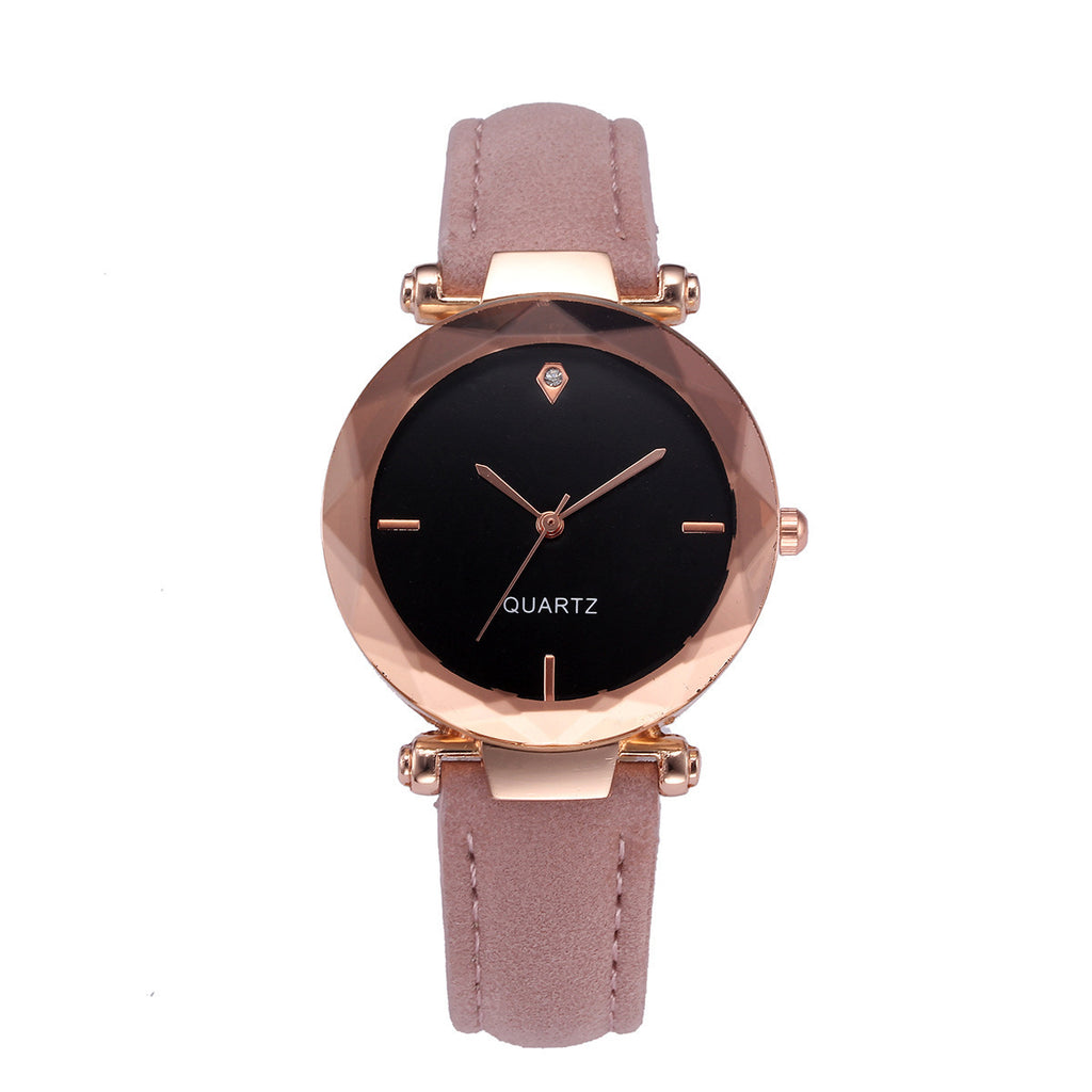 Couples à la mode Waterdrop-Cut Diamond Frosted Bracelet en cuir Quartz Rhombus Montre pour W