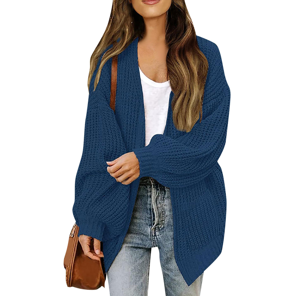 Lanterne à manches féminines Chunky-knit Cardigan Sweater Coat